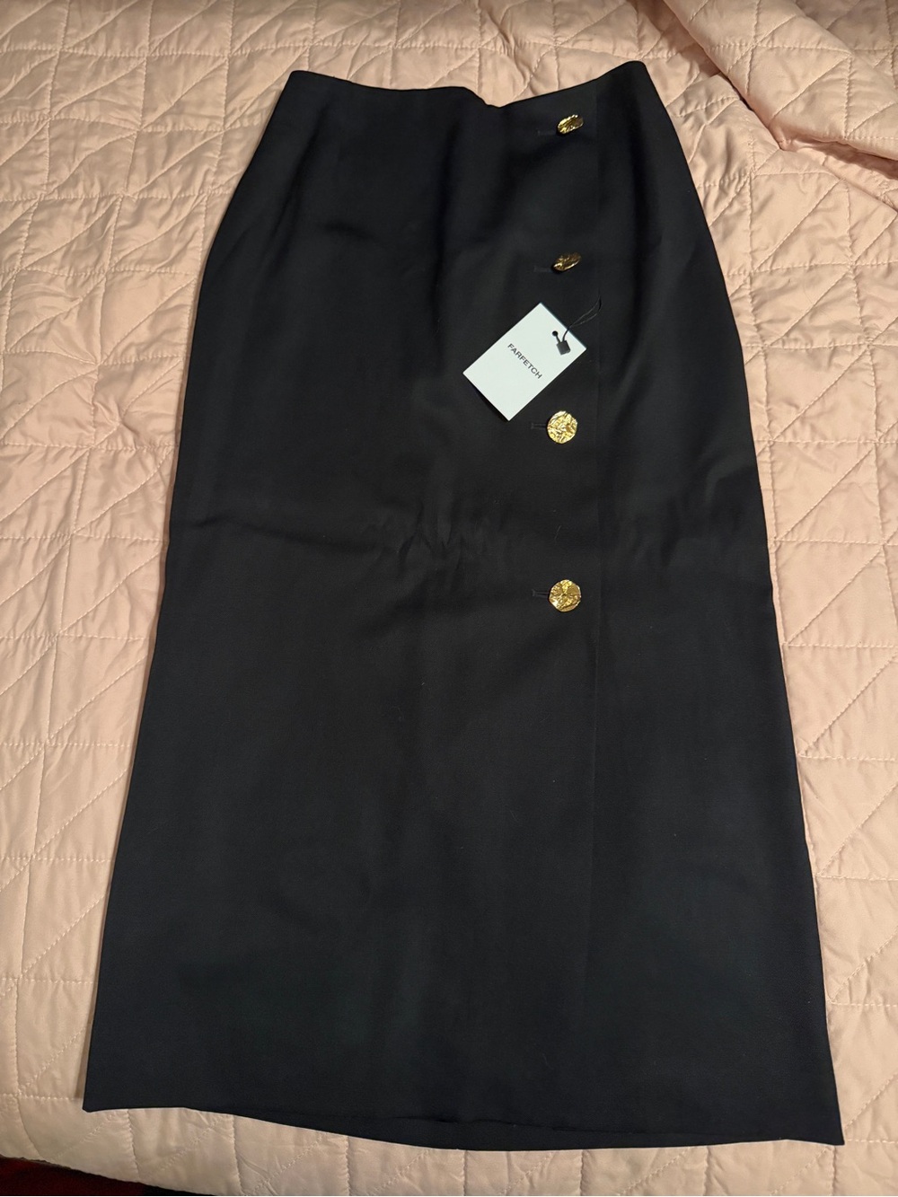 Nina Ricci Black Pencil Skirt with Gold Buttons